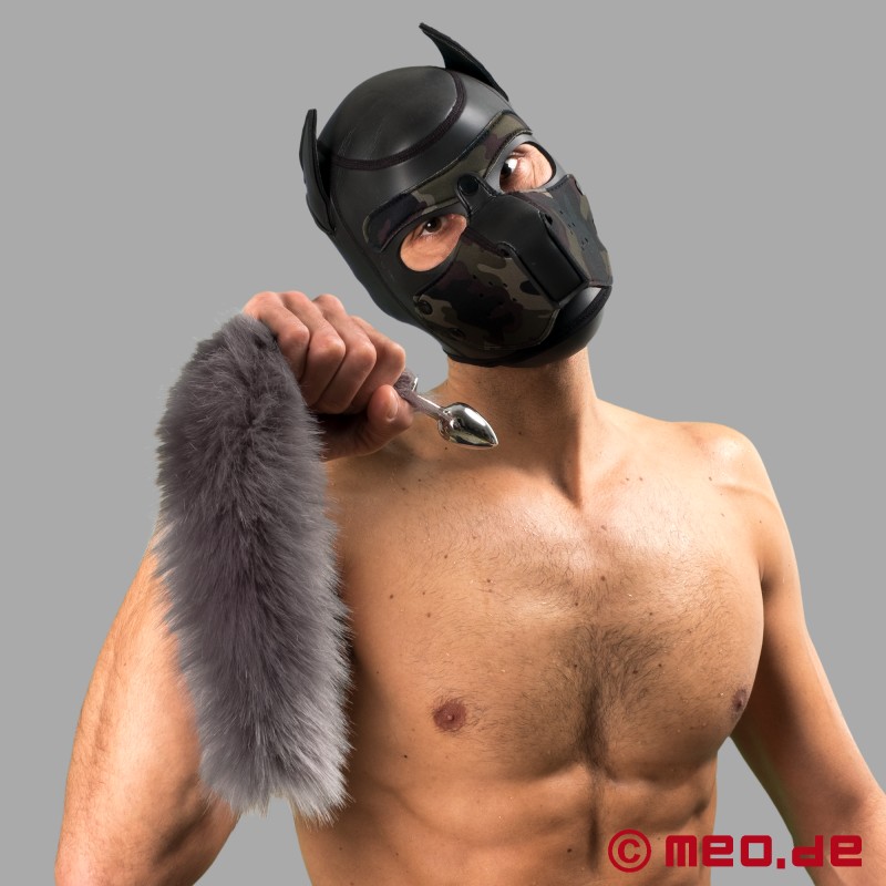 Human Pup - Buttplug med sølvfarvet pelshale - Cosplay &amp; Human Pup Play