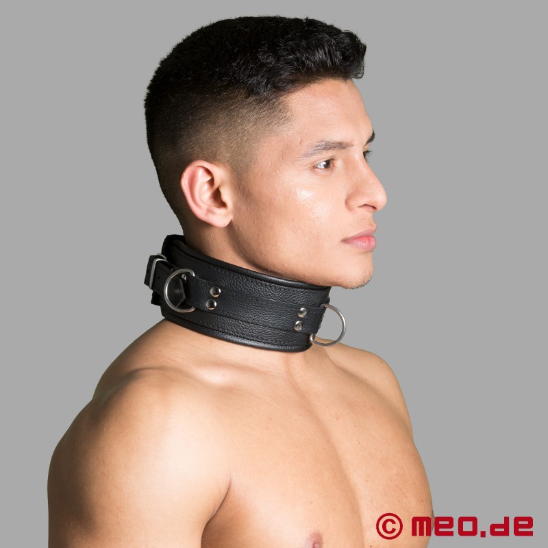 BDSM Halsband aus Leder mit Spikes und D-Ringen