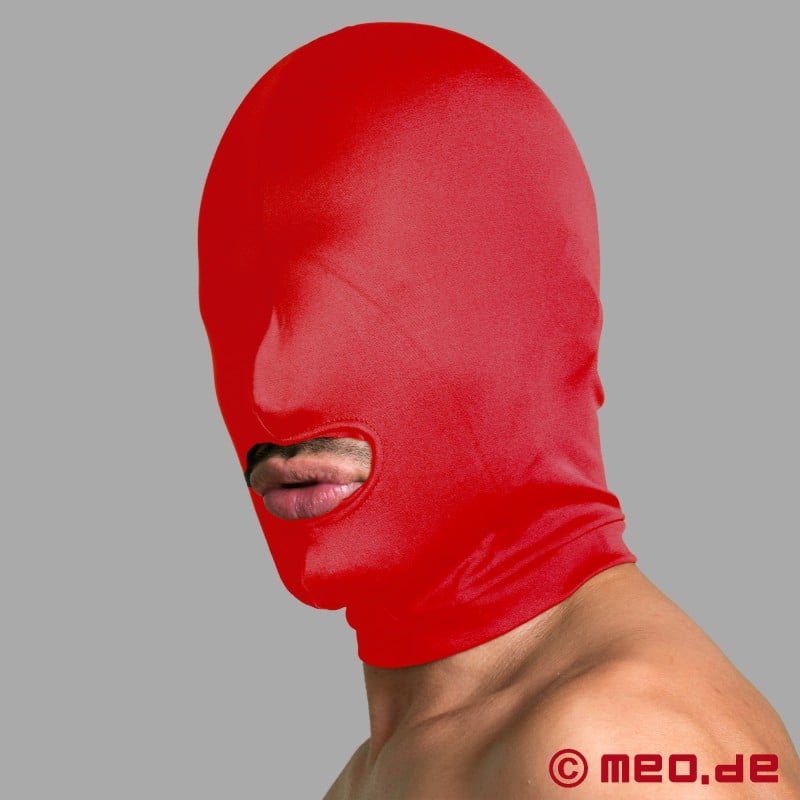 Masque BDSM rouge - masque en spandex avec ouverture de la bouche