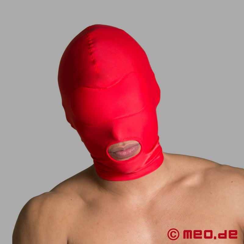 Masque BDSM rouge - masque en spandex avec ouverture de la bouche