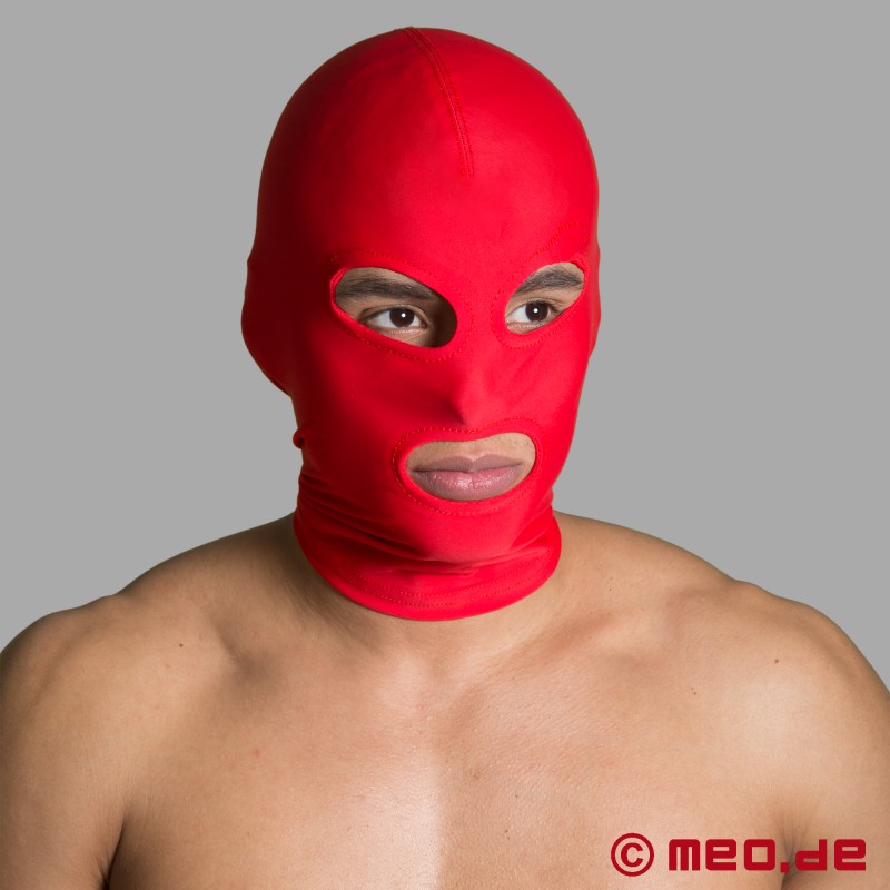 Rød BDSM-maske laget av spandex - bondage-hjelm med øye- og munnåpning - 2
