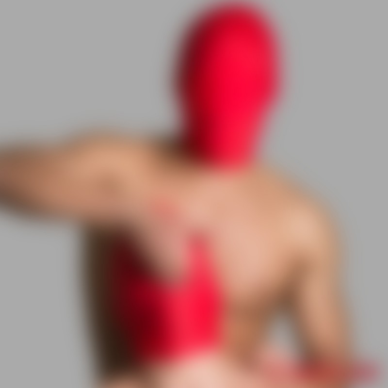 Červená fetiš maska - neprůhledná spandexová maska - 2