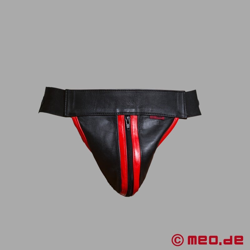 Jock Strap din piele - Jock Strap din piele în negru / roșu