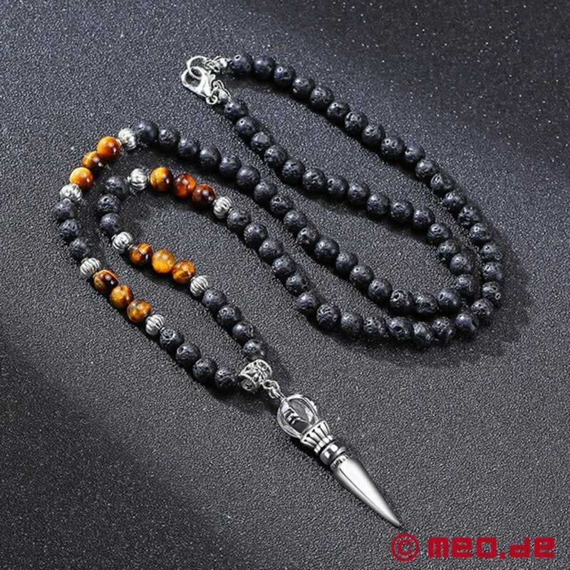 Collier masculin en pierre de lave avec un pendentif Vajrayana