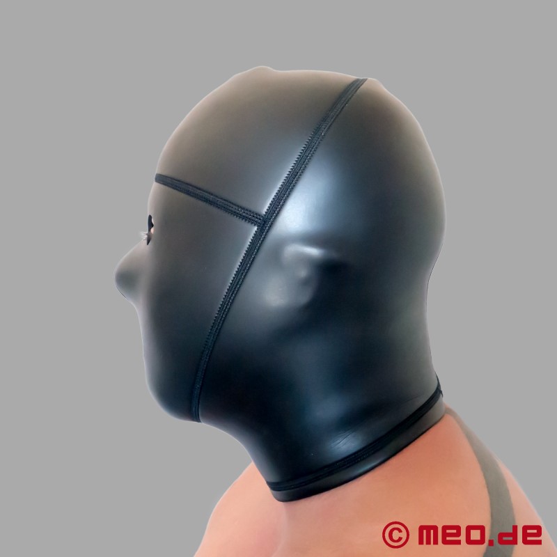 Neoprene BDSM hood with eye and mouth opening