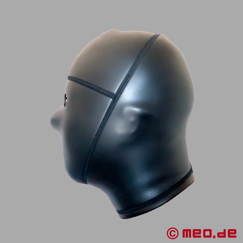 Neoprene BDSM hood with eye and mouth opening