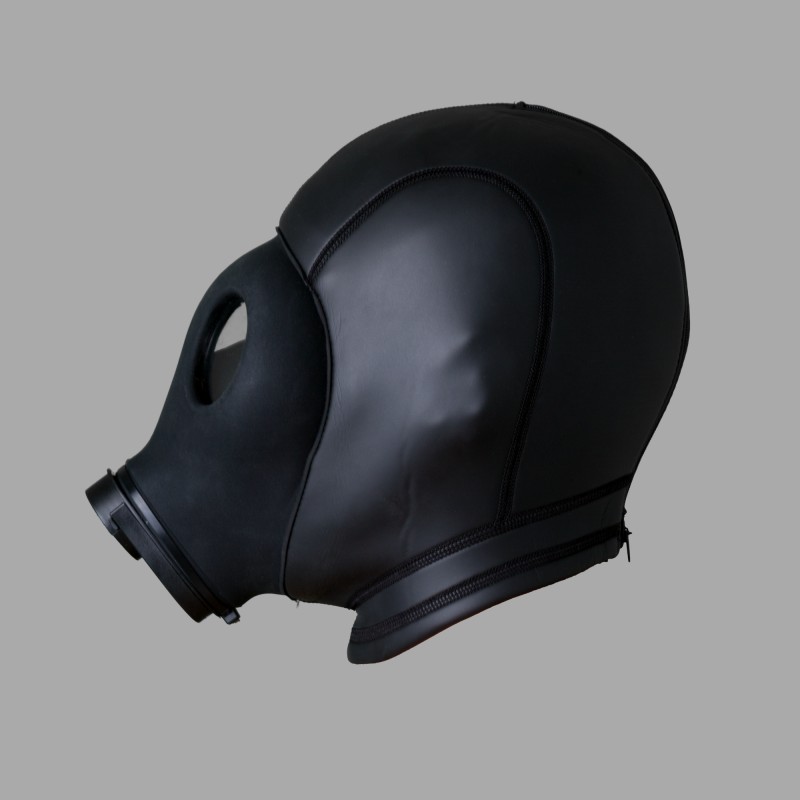 Cappuccio in neoprene con maschera antigas BDSM