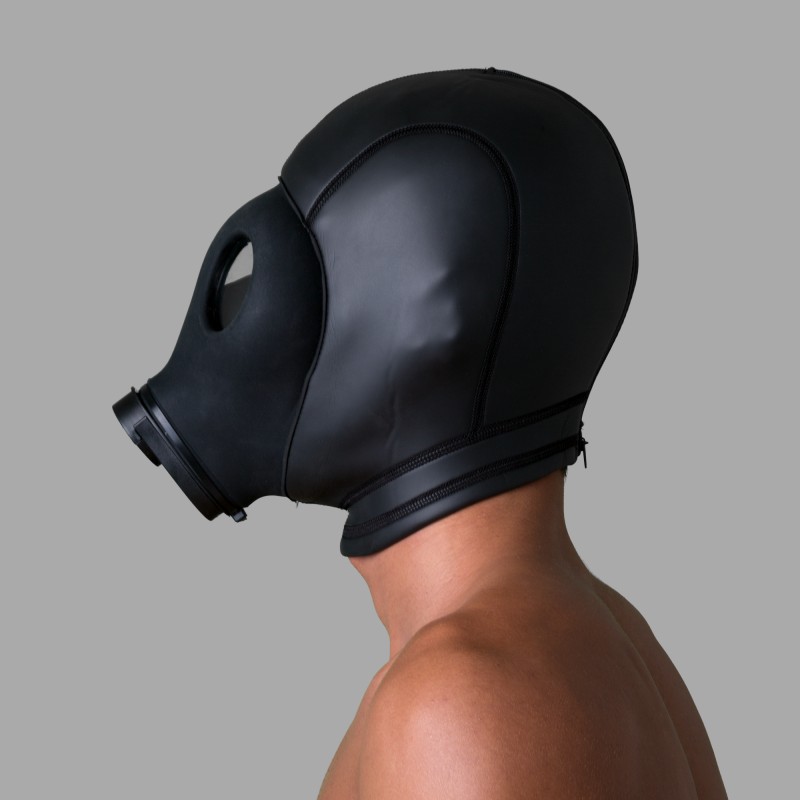 Neoprene hood with gas mask BDSM