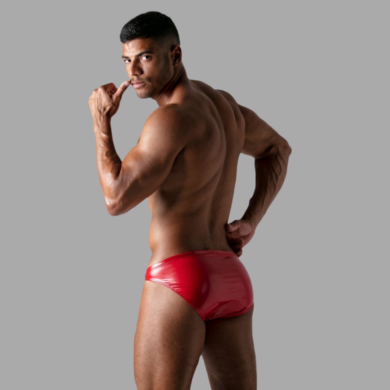 Red wetlook vinyl briefs - TOF PARIS