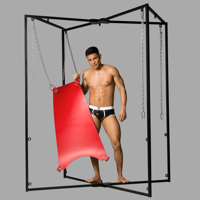 Red sling for fisting - made of leather with 4-point suspension