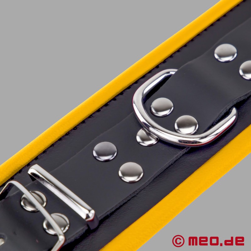 Enkelboeien van leer, gewatteerd - zwart / geel - 3