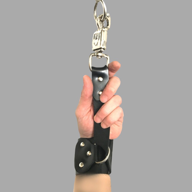 Leather wrist cuffs with anti-panic snap hooks