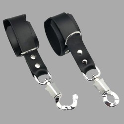 Leather Wrist Cuffs with Anti-Panic Snap Hook - Thumbnail
