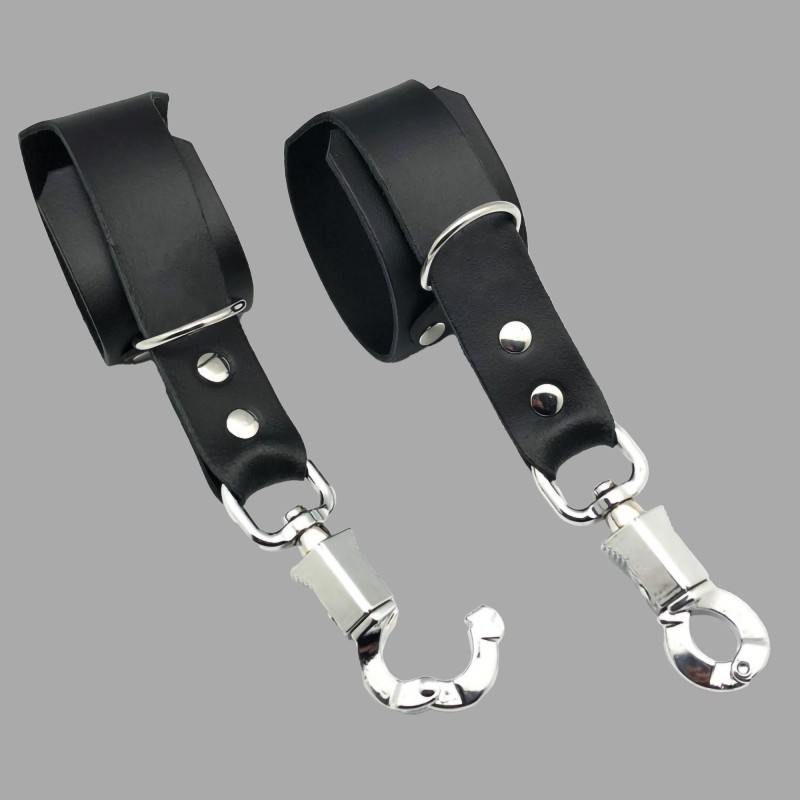 Leather wrist cuffs with anti-panic snap hooks