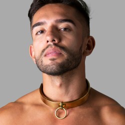 Golden BDSM Slave Collar with O-Ring - Lockable Bondage Jewellery - Thumbnail