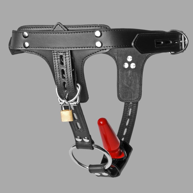 BDSM harness for dildos and butt plugs - premium leather