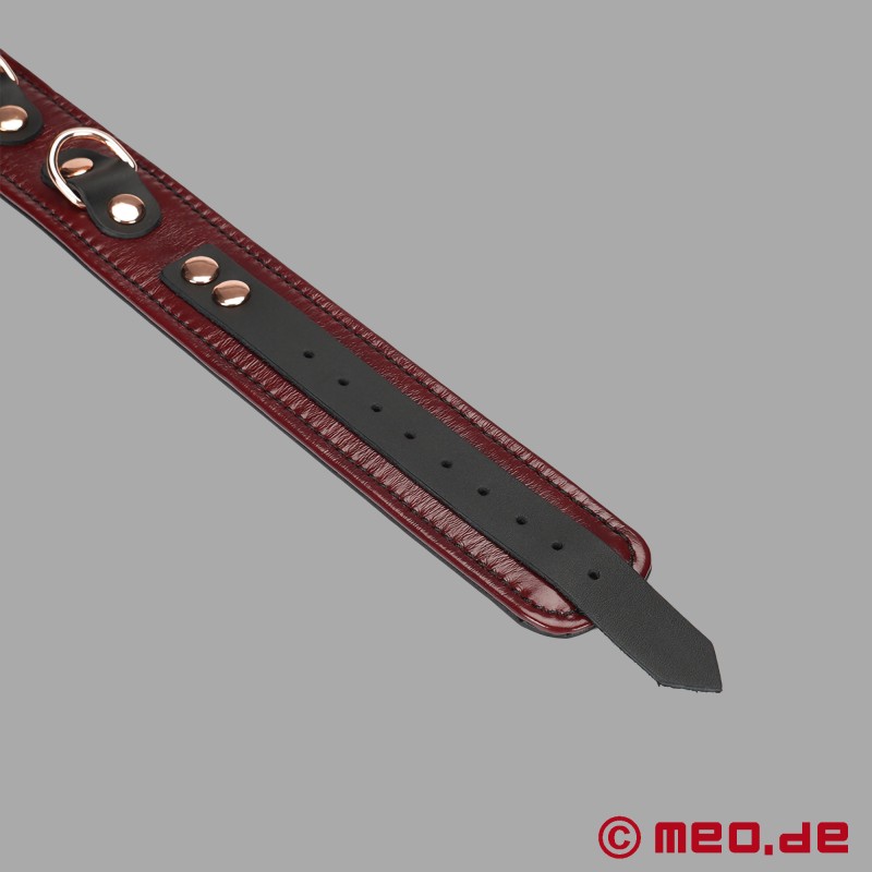 Lederen BDSM-halsband met riem, bordeaux-kleurig, gewatteerd - NOBLESSE - 7