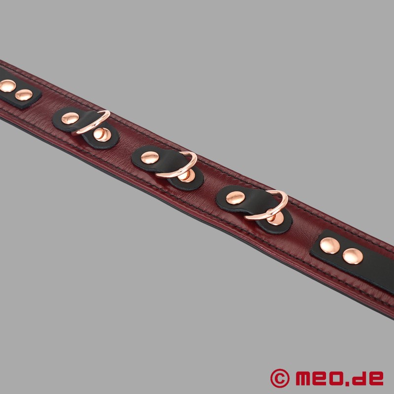 BDSM läderhalsband med koppel, bordeauxfärgat, vadderat - NOBLESSE - 9