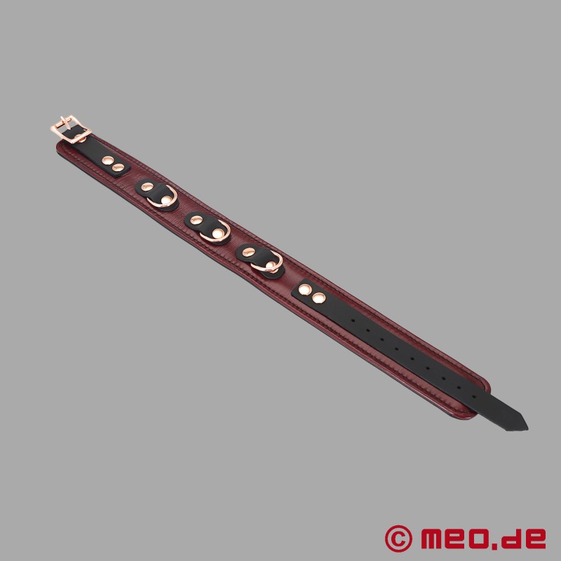 Lederen BDSM-halsband met riem, bordeaux-kleurig, gewatteerd - NOBLESSE - 10