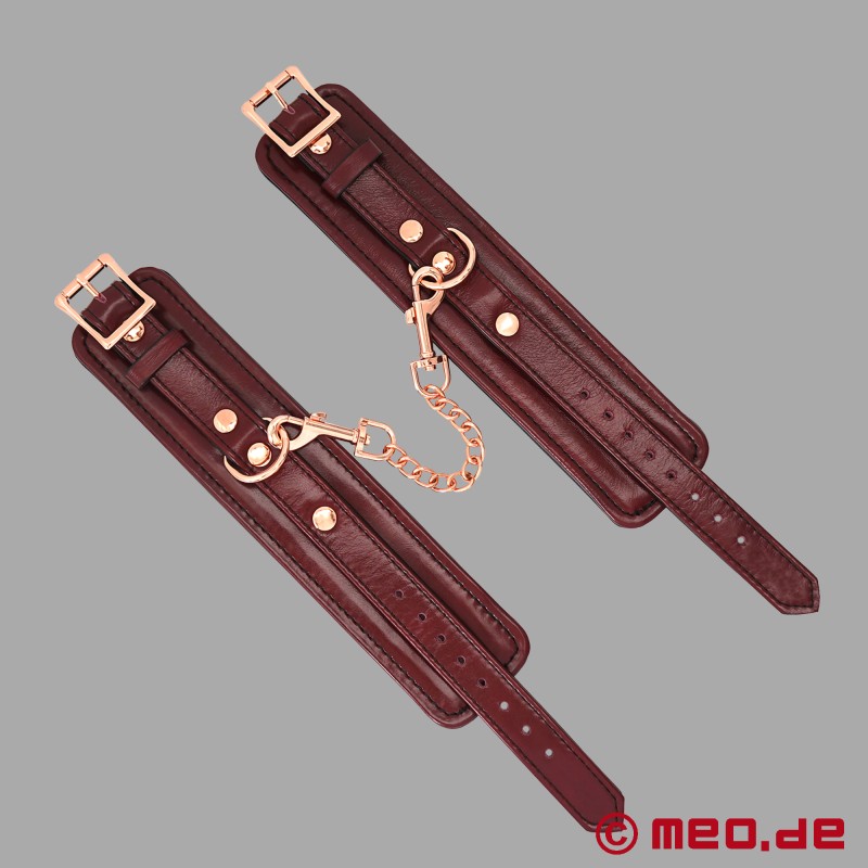 Leather wrist cuffs, burgundy, padded - NOBLESSE