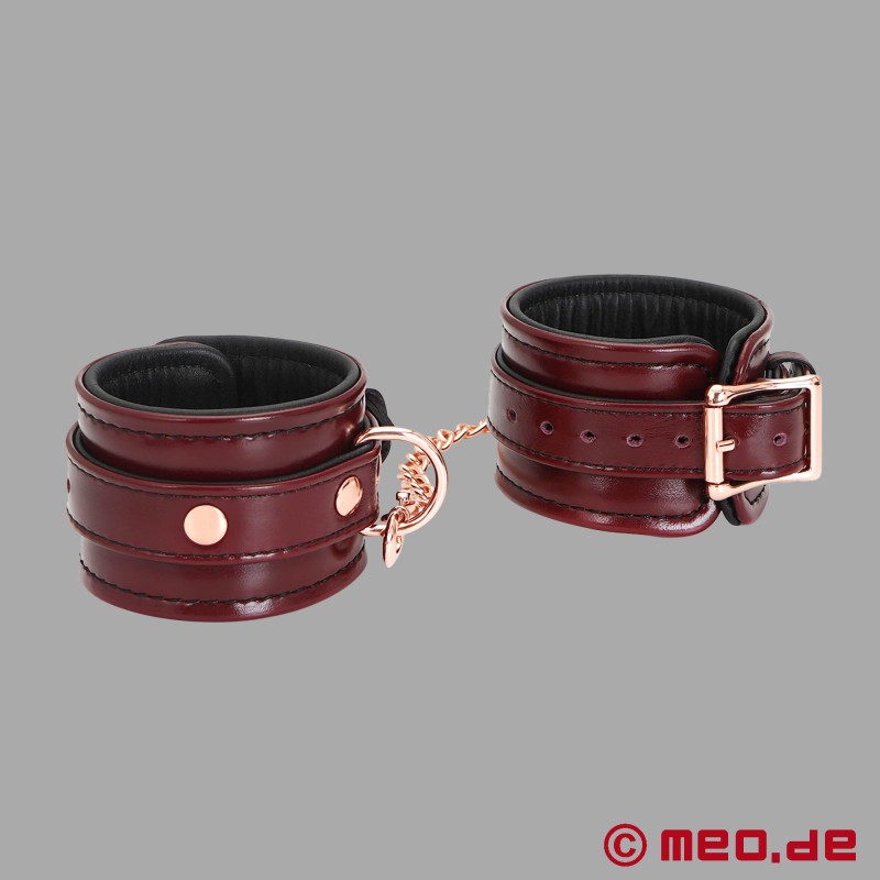 Leather wrist cuffs, burgundy, padded - NOBLESSE