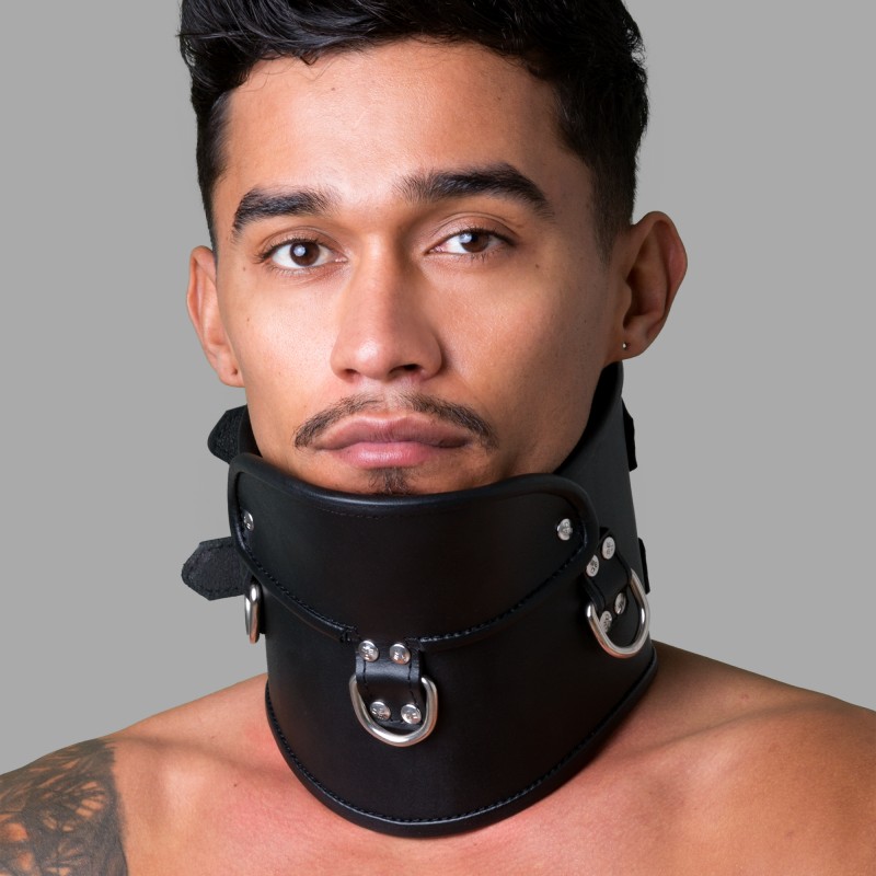BDSM Posture Collar tillverkat av svart pelle, låsbart - 3
