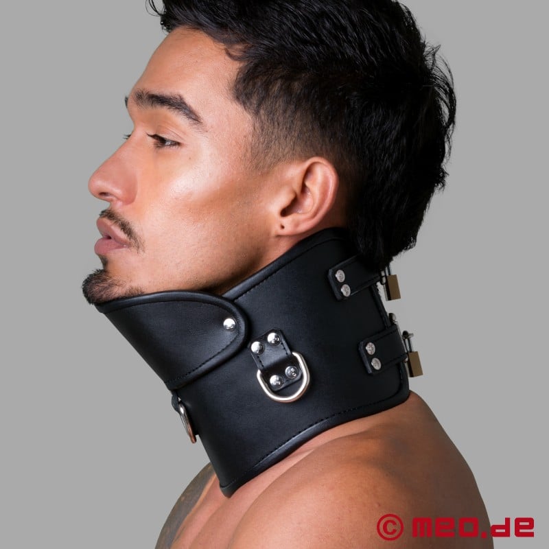 BDSM Posture Collar made of black leather, lockable