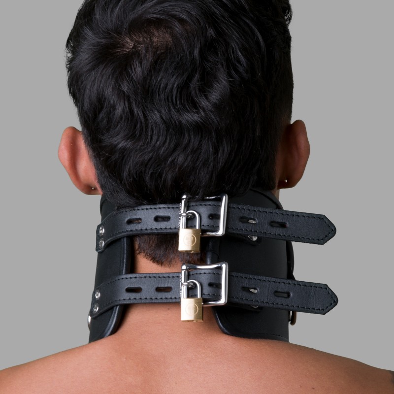 BDSM Posture Collar tillverkat av svart pelle, låsbart - 4