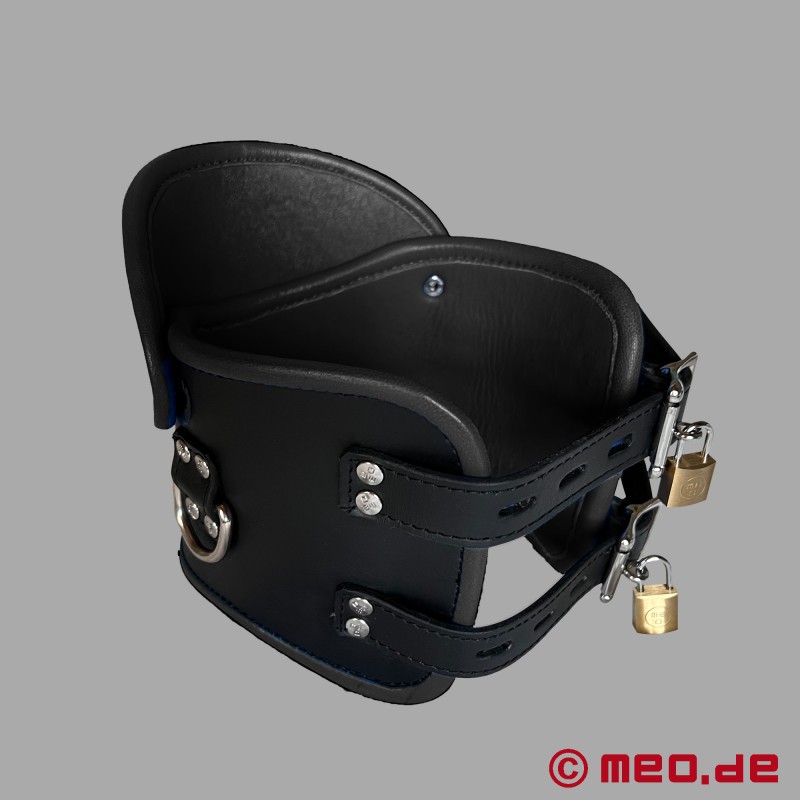 BDSM Posture Collar svart skinn, låsbar