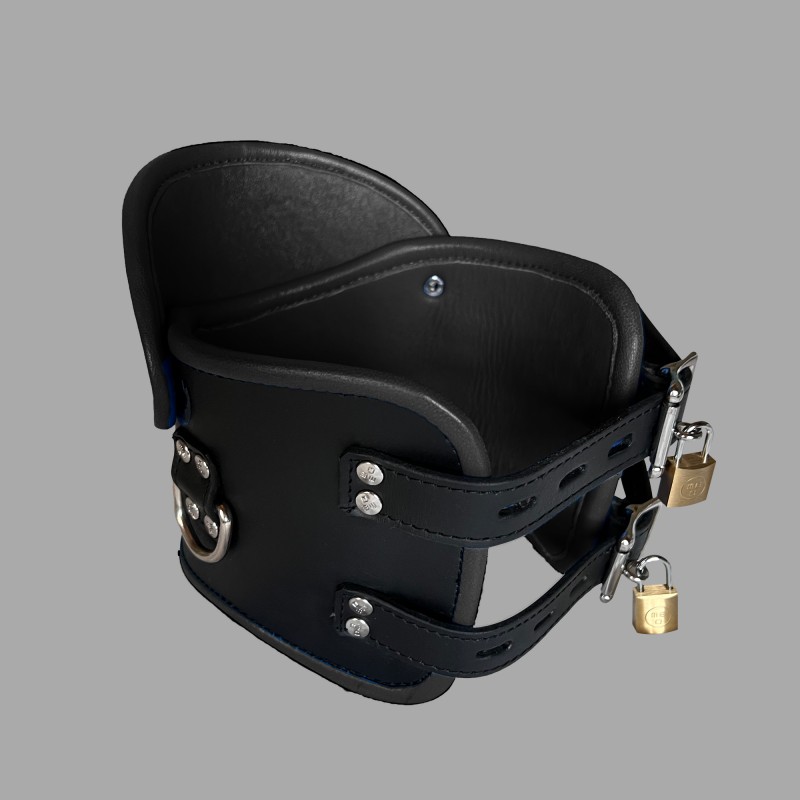 BDSM Posture Collar van zwart leer, afsluitbaar - 6