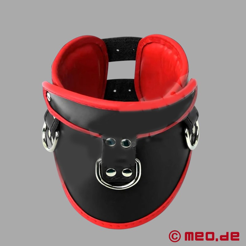 BDSM Posture Collar lavet af læder - sort/rød