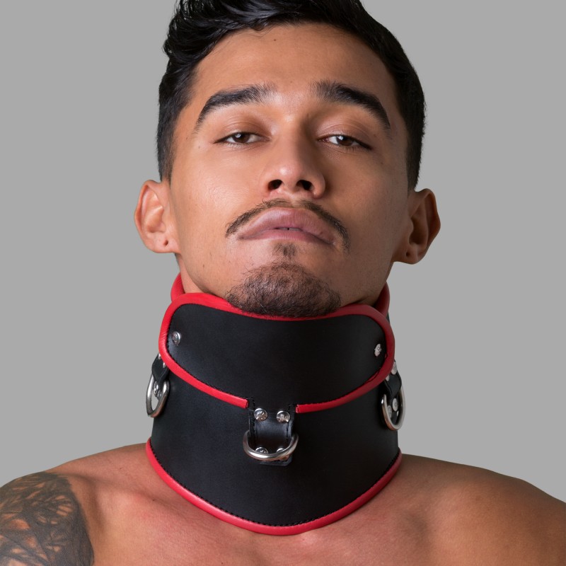 Deriden yapılmış BDSM Posture Collar - siyah/kırmızı - 3