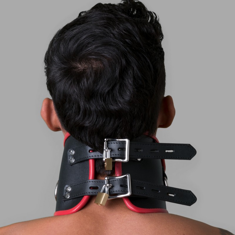 BDSM Posture Collar em couro - preto/vermelho - 5