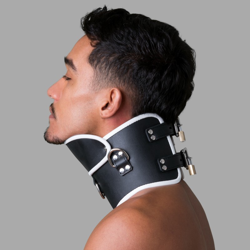 Deriden yapılmış BDSM Posture Collar - siyah/beyaz - 1