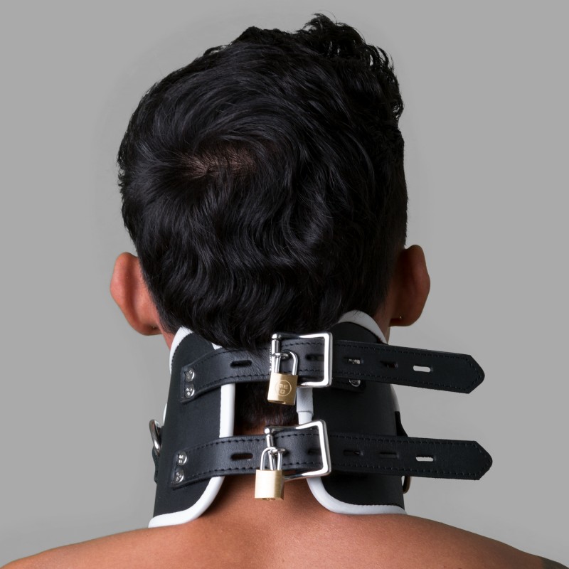 BDSM Posture Collar em couro - preto/branco - 5