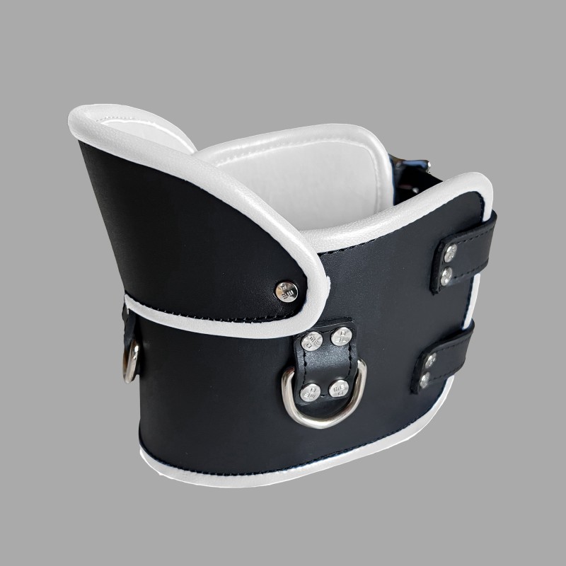 Posture Collar BDSM din piele - alb/negru - 2