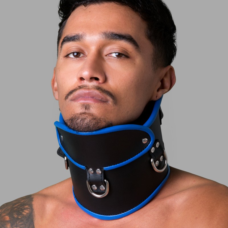 Låsbar Posture Collar i læder - sort/blå - 3