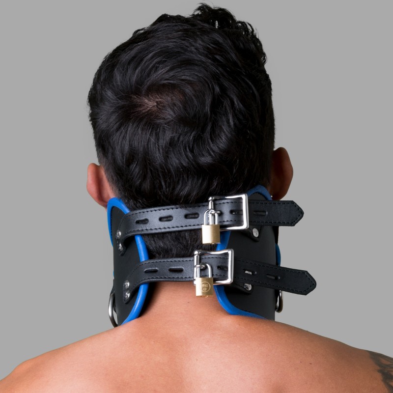 Uzamykatelný Posture Collar z kožešiny - černý/modrý - 5