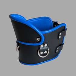 Locking Posture Collar - black and blue leather - Thumbnail