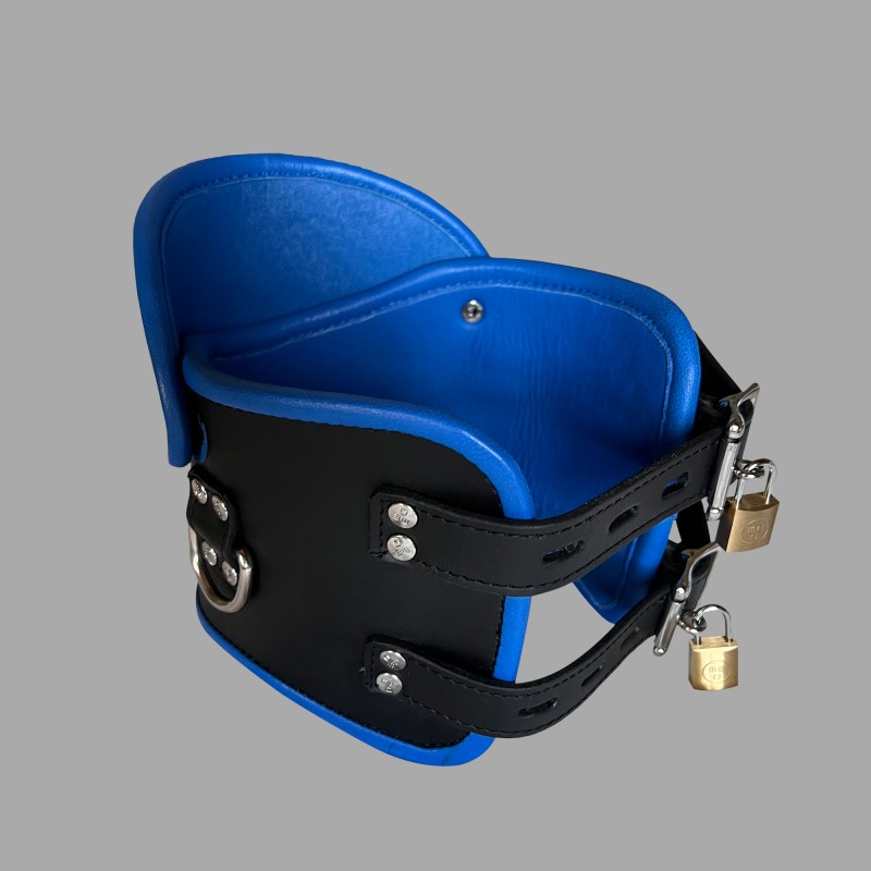 Obroża Posture Collar ze skóry zamykana na zamek - czarna/niebieska - 6