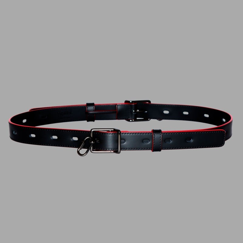 Ceinture de bondage en cuir de veau - noir/rouge