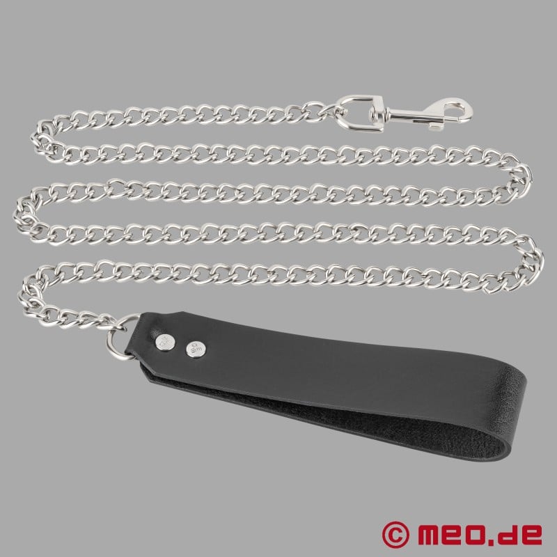 Slave Leash with Chain and Leather Wrist Strap