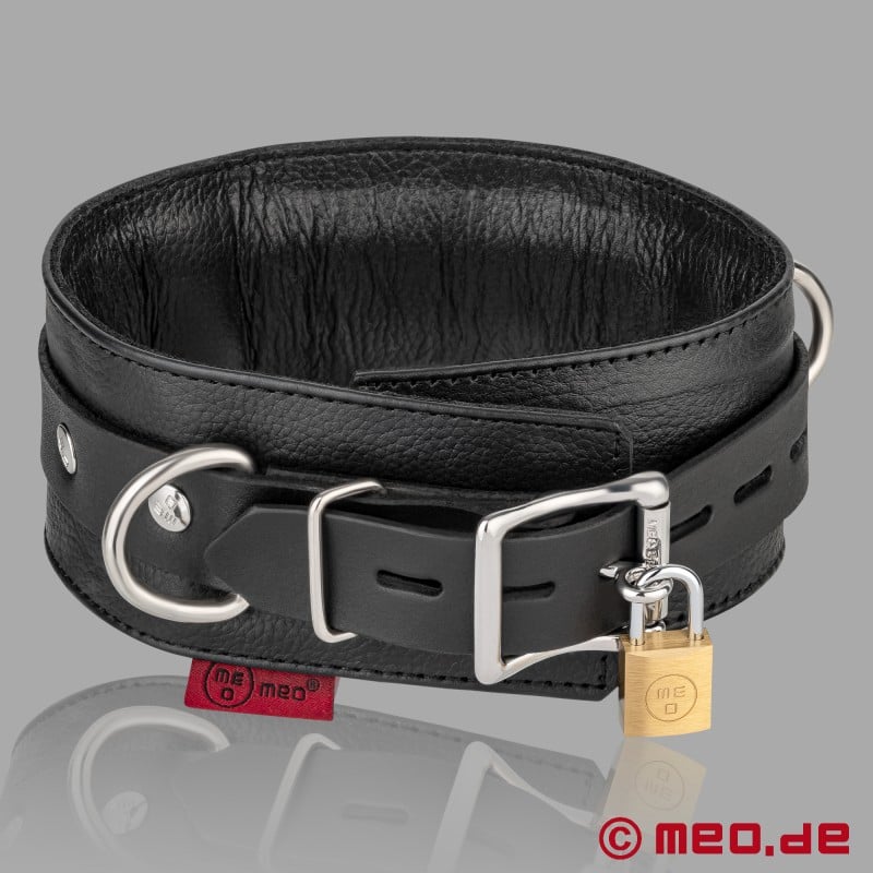 Lockable Leather Bondage Collar - wide version