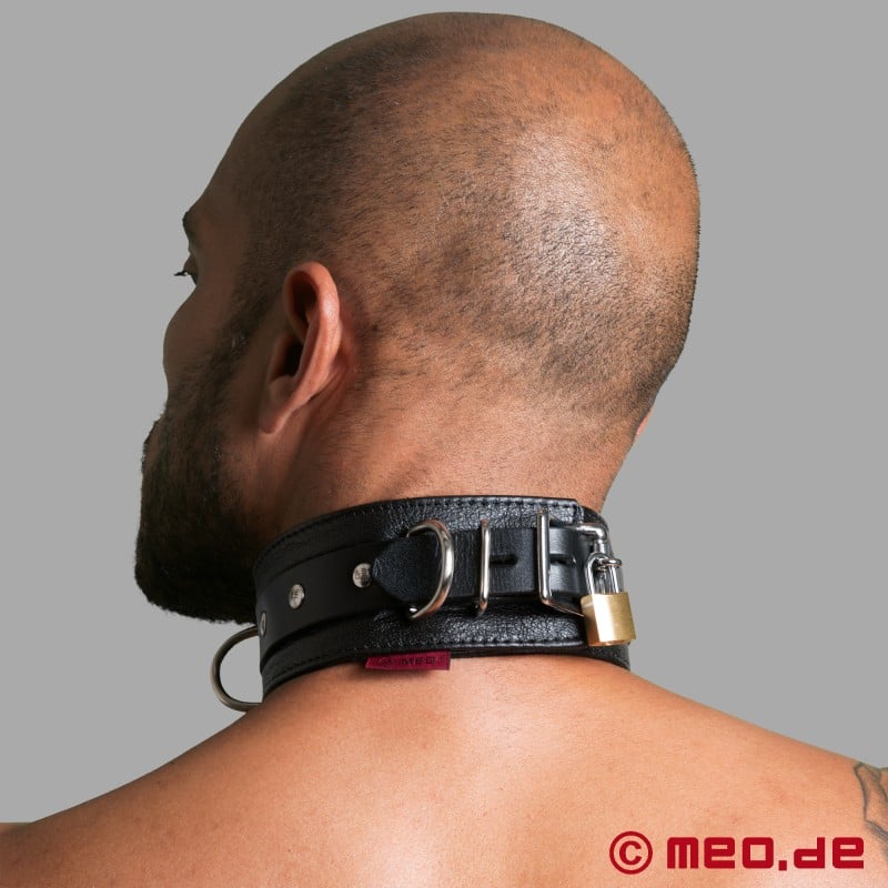 Lockable Leather Bondage Collar - wide version