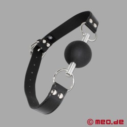 Black leather ball gag with head strap - BLACK BERLIN - Thumbnail