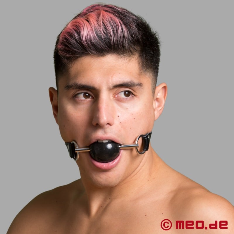 Black leather ball gag with head strap - BLACK BERLIN