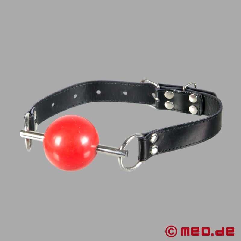 Red ball gag - with leather head strap - BLACK BERLIN