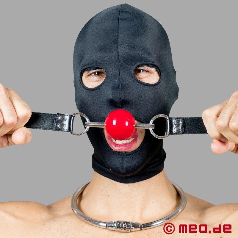 Red ball gag - with leather head strap - BLACK BERLIN