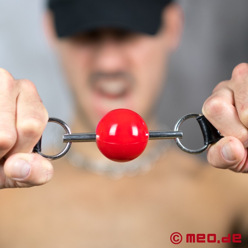 Red ball gag - with leather head strap - BLACK BERLIN