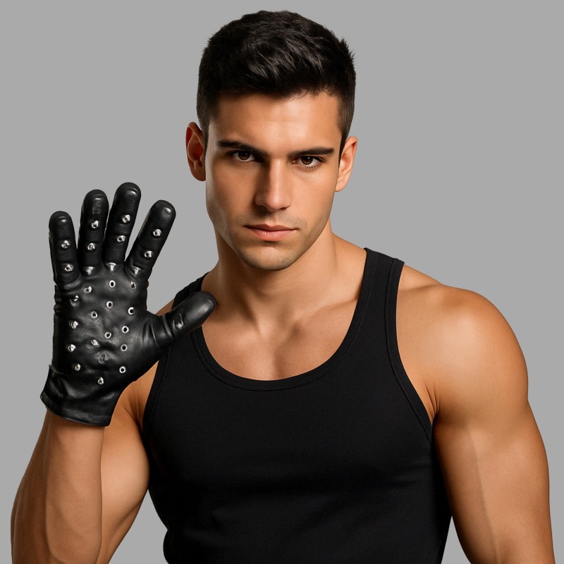 Luvas de couro BDSM com espigões - 1